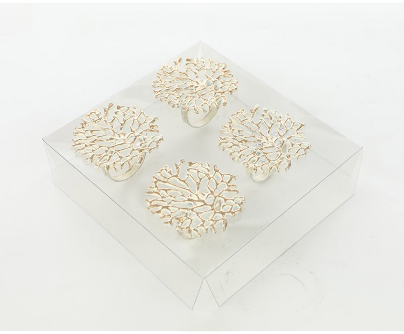 Jogo de An&eacute;is para Guardanapo Naturis Branco e Dourado - image 1