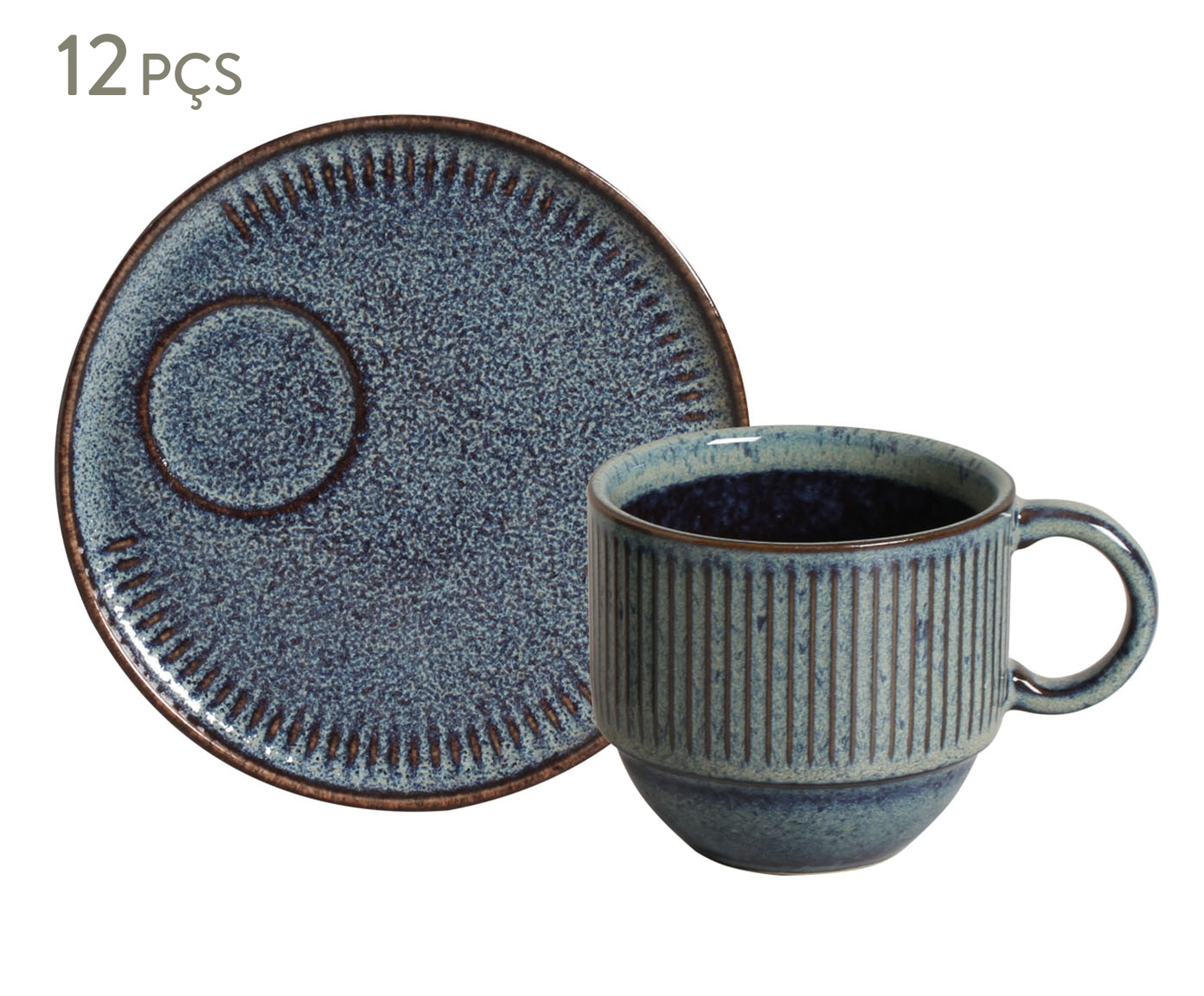 Jogo de X&iacute;caras de Ch&aacute; Empilh&aacute;vel com Pires Linhas Titanium Azul - image 0
